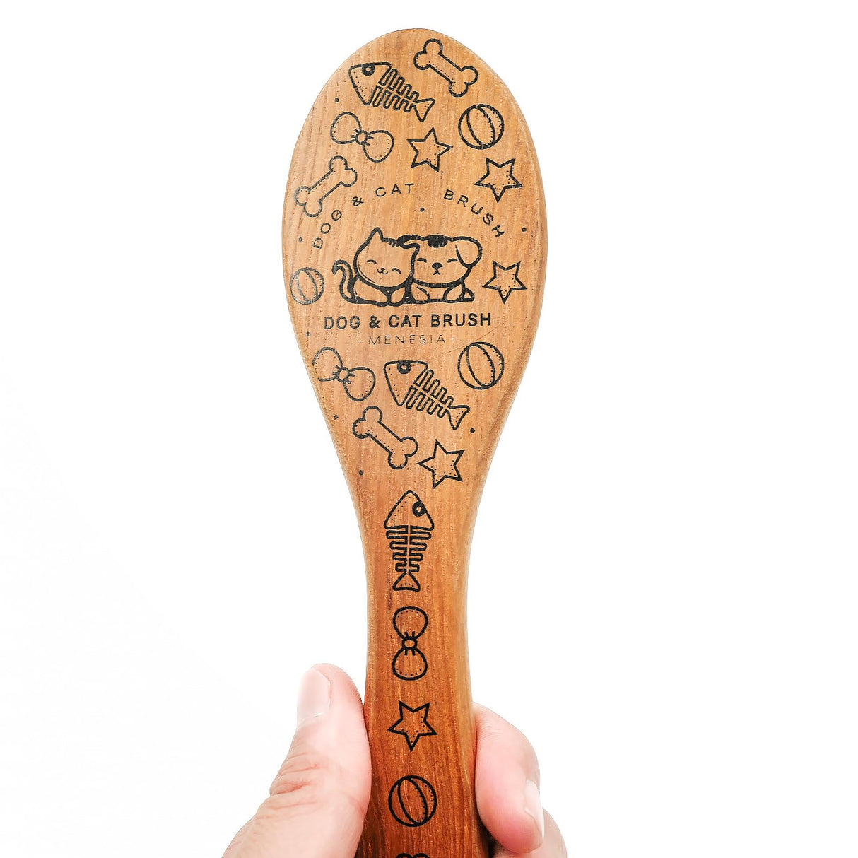 Menesia Pet Soft Brush with Wood Handle and Boar Bristle Hair - Soft Cat and Dog Grooming Brush for Short Hair Cats and Small Dogs - Gentle Massage and Dandruff Removal (Cat) menesia