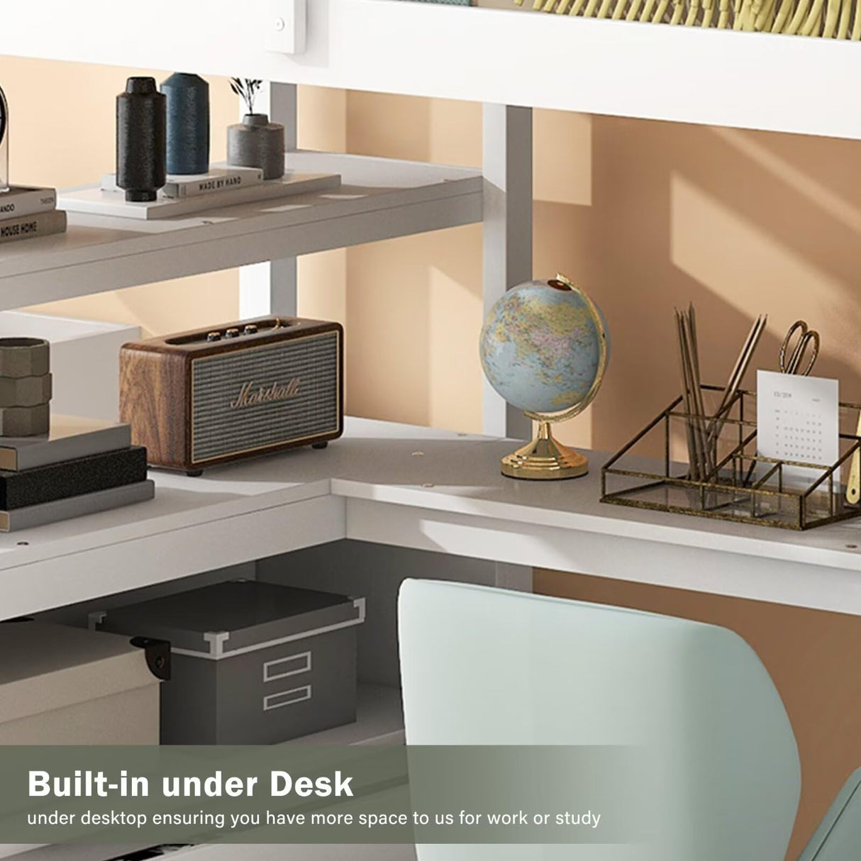 Merax Twin Loft Bed with Stairs and Desk, Solid Wood Loft Bed with Storage Stairs, Stairway High Loft Bed Frame with Storage Steps for Kids Teens Juniors, White Merax