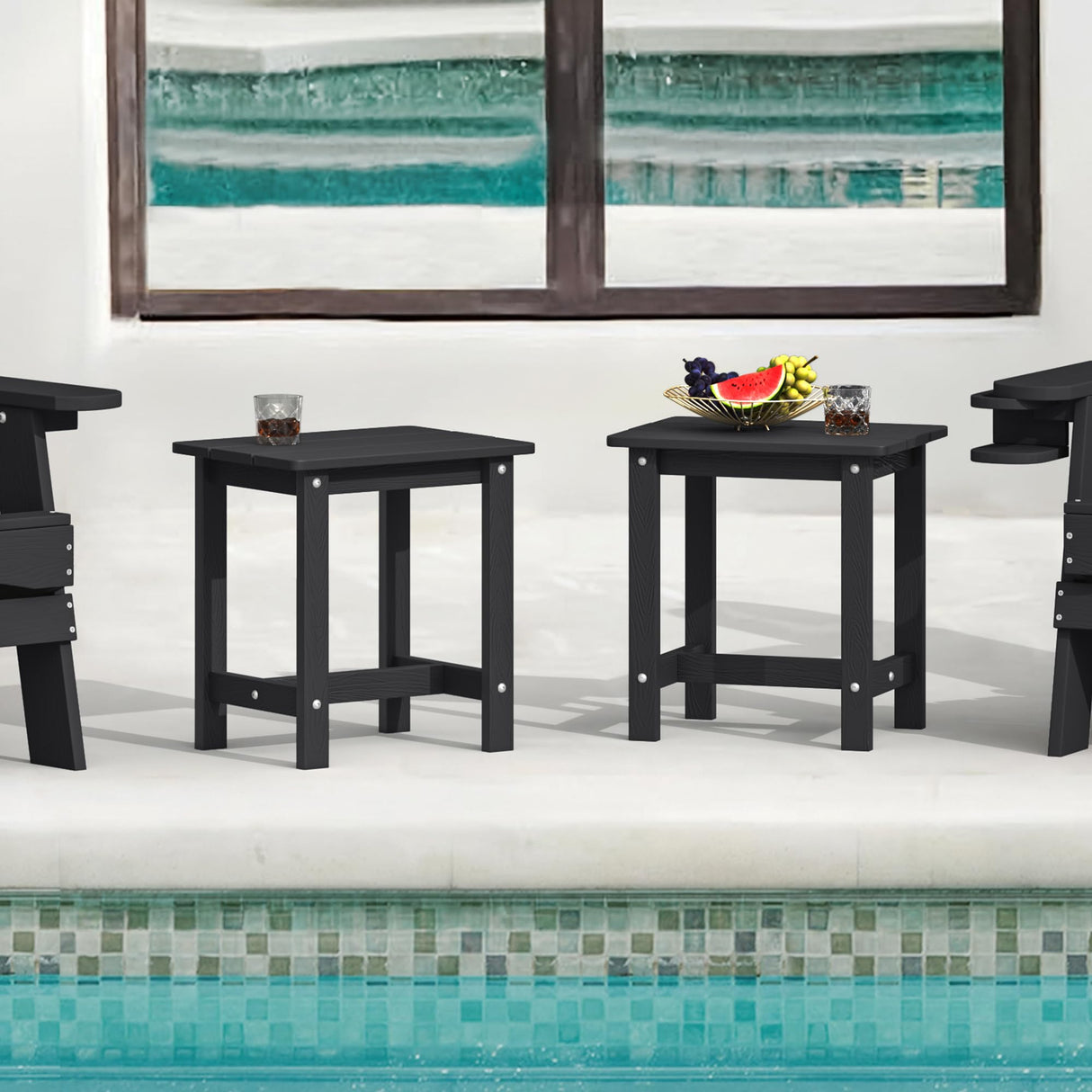 LUE BONA Outdoor Side Table Set of 2, HDPS Small Outdoor Table, Adirondack Side Table, Outside End Table for Patio, Porch, Deck, Pool, Weather Resistant/Easy Maintenance/Indoor or Outside Use, Black LUE BONA