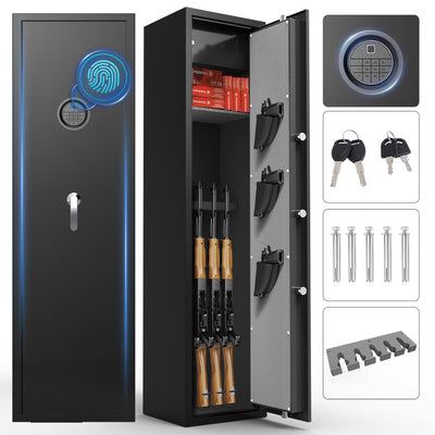 HEANVO 8-12 Gun Safe Biometric, Rifle Safes for Home, Gun Cabinet with Dual Alarm System, Rifle Gun Safe with Removable Gun Rack, Shotgun Safe with 4 Ways to Open