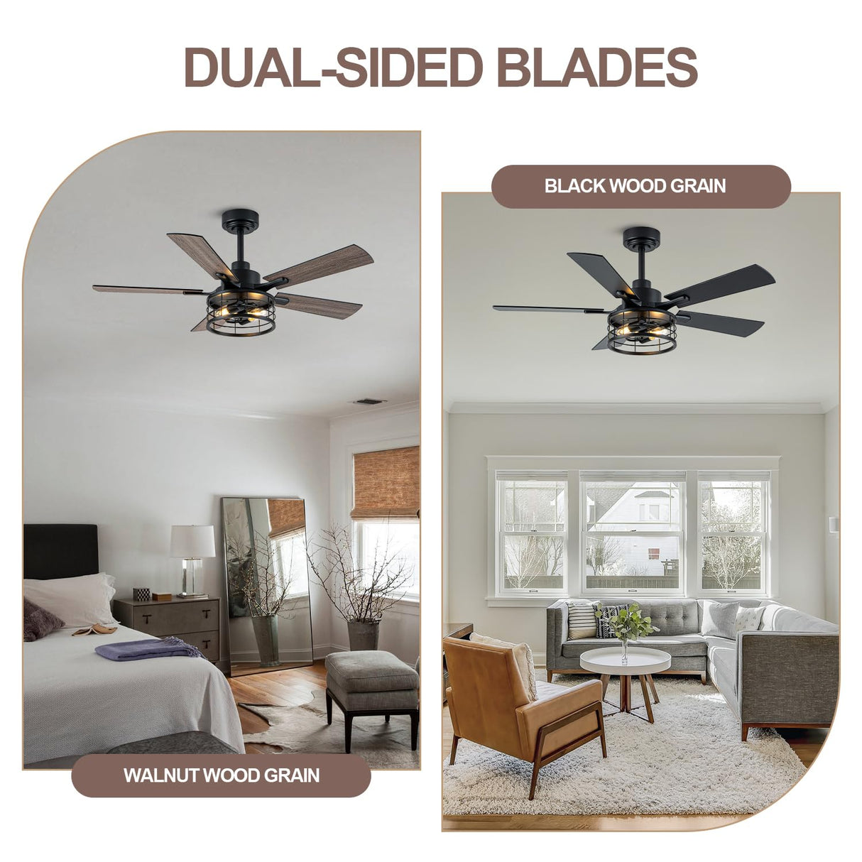 Curve Curio 46 Inch Farmhouse Ceiling Fan with Light and Remote Black Industrial Ceiling Fan Quiet and Reversible DC Motor Rustic Caged Chandelier Fan for Living Room Bedroom Patio Curve Curio