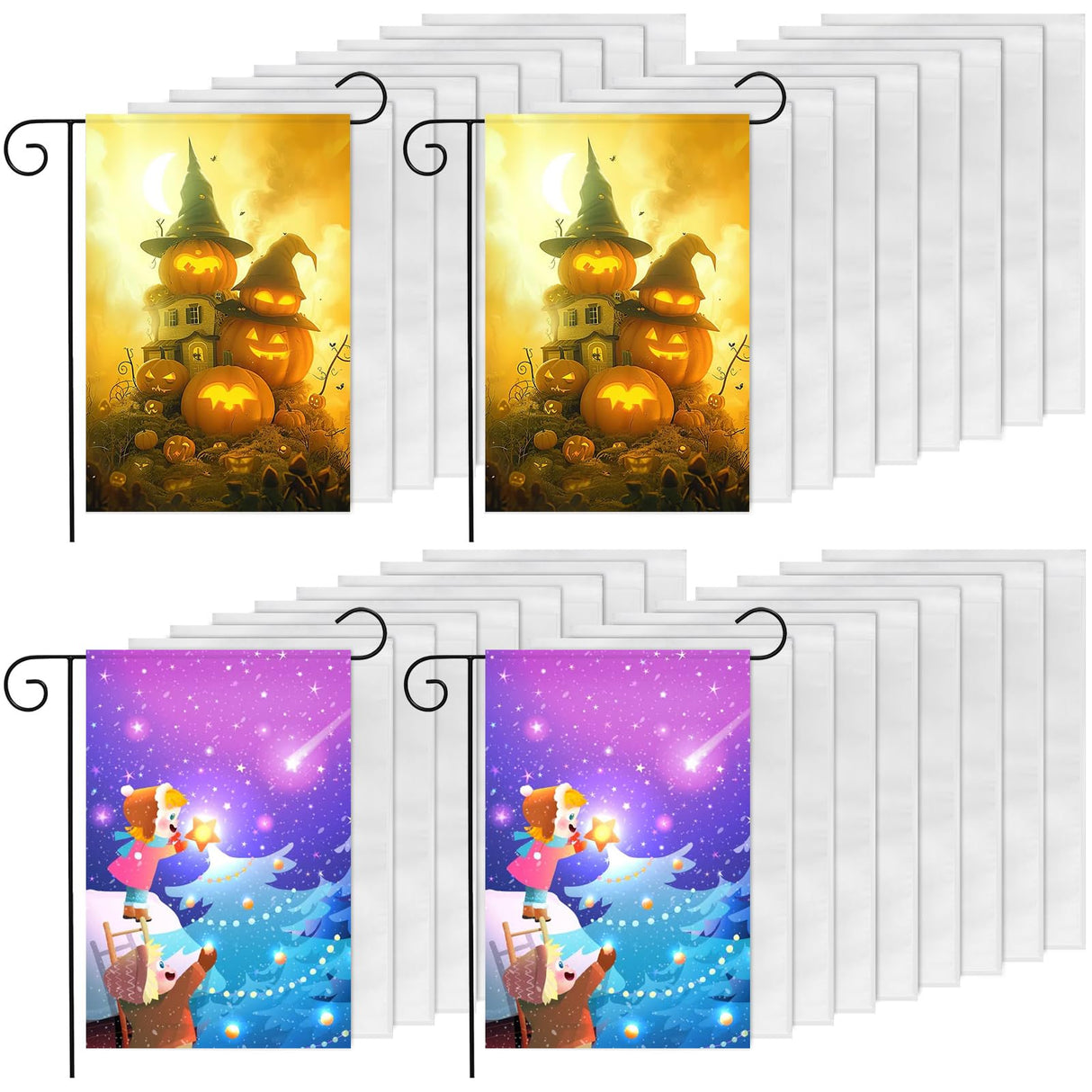 DEAYOU 36 Pack Sublimation Blank Garden Flags, DIY White Lawn Flags Polyester Banners for Outdoor, Courtyard, Party, Home, School, 12" x 18" DEAYOU