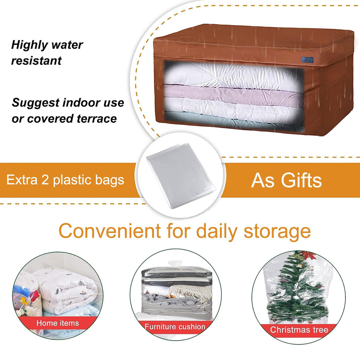 NettyPro Outdoor Patio Cushion Storage Bags Water-Resistant Large Storage Bag with Zipper and Handle for Patio Furniture Cushion Christmas Tree 7.5 Ft, 50 x 15 x 25 Inch, Brown NettyPro
