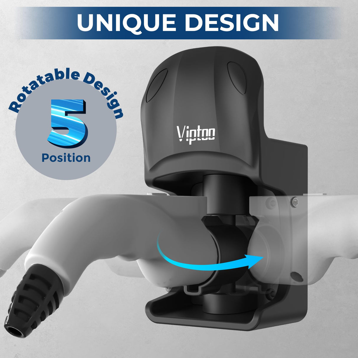 VIPTOO EV Charger Holder Wall Mount - SAE J1772 Holder with 5-Level Adjustable Rotation (45°-180°), EV Charger Control Holder & Cable Organizer for All J1772 EVS VIPTOO