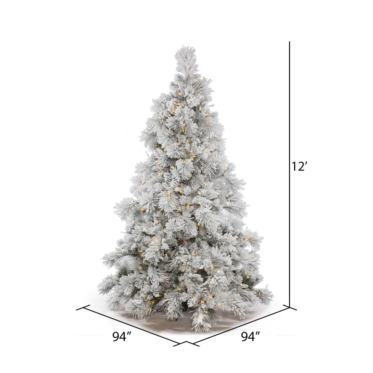 Vickerman 12' Flocked Alberta Artificial Christmas Tree, Pure White LED Lights - Snow Covered Faux Tree - Seasonal Indoor Home Decor - Easy Assembly Vickerman