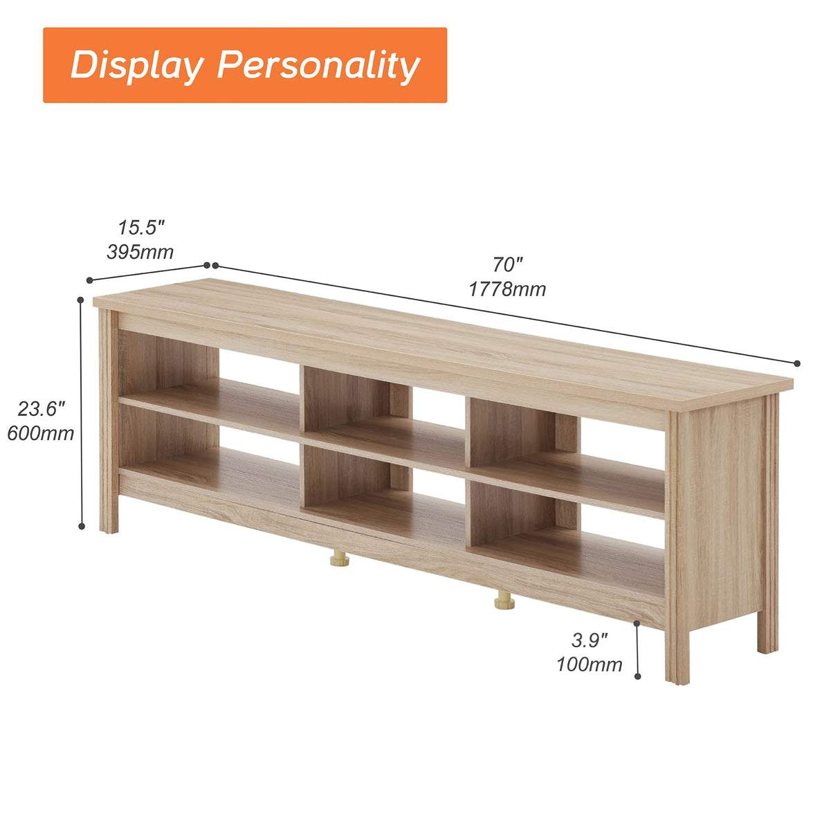 WAMPAT Farmhouse TV Stand for TVs up to 80 Inches, White Oak Entertainment Center for 75 inch TV Console Table with 6 Cubby Storage for Living Room Bedroom, 70'' WAMPAT