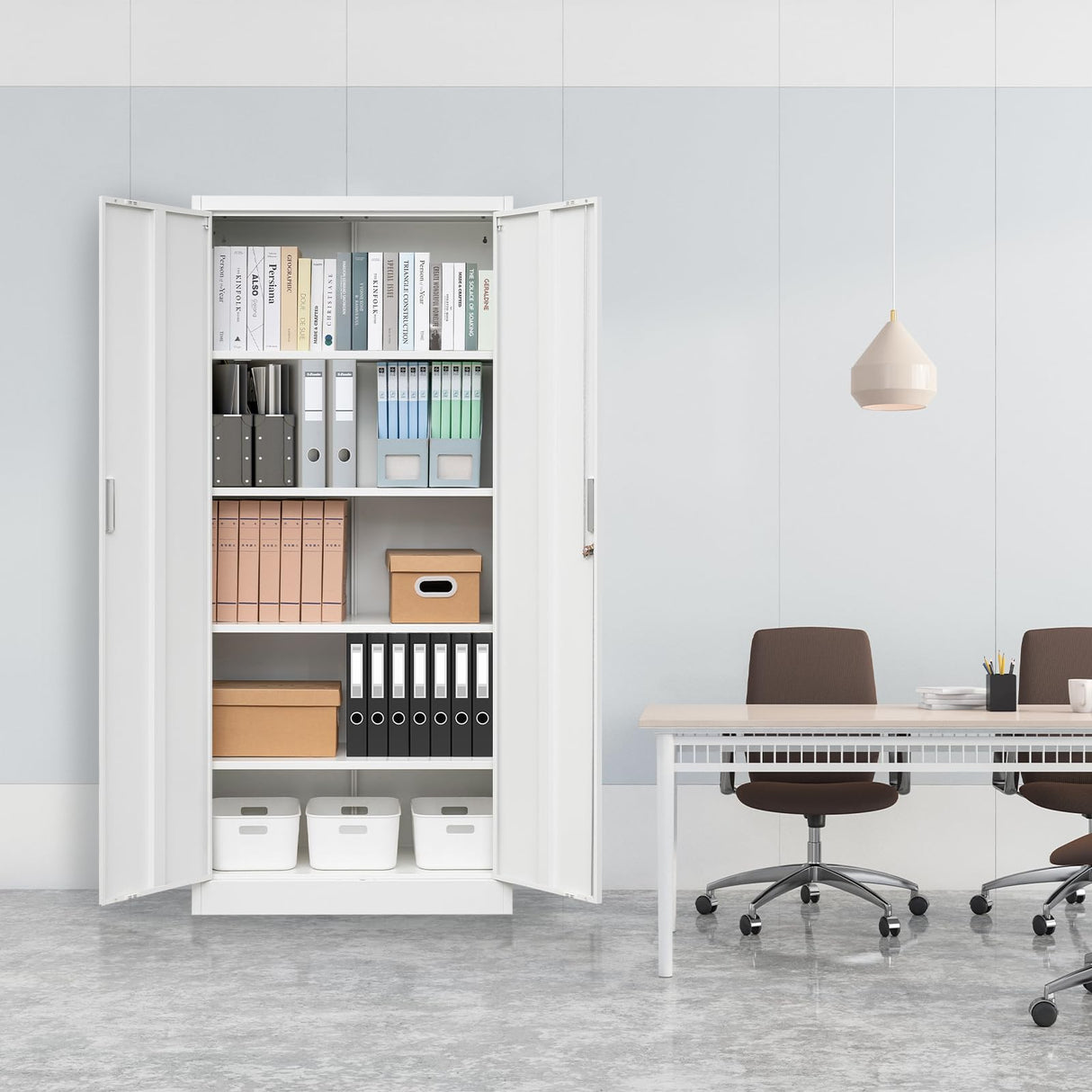 TaskStorz Steel SnapIt Cabinet, 72 Inch Metal Storage Cabinet with Locking Doors and Adjustable Shelves, Metal Garage Cabinet, Tool Cabinets for Office, Garage and Home Use, 72"H x 32"W x 18"D (White) TaskStorz