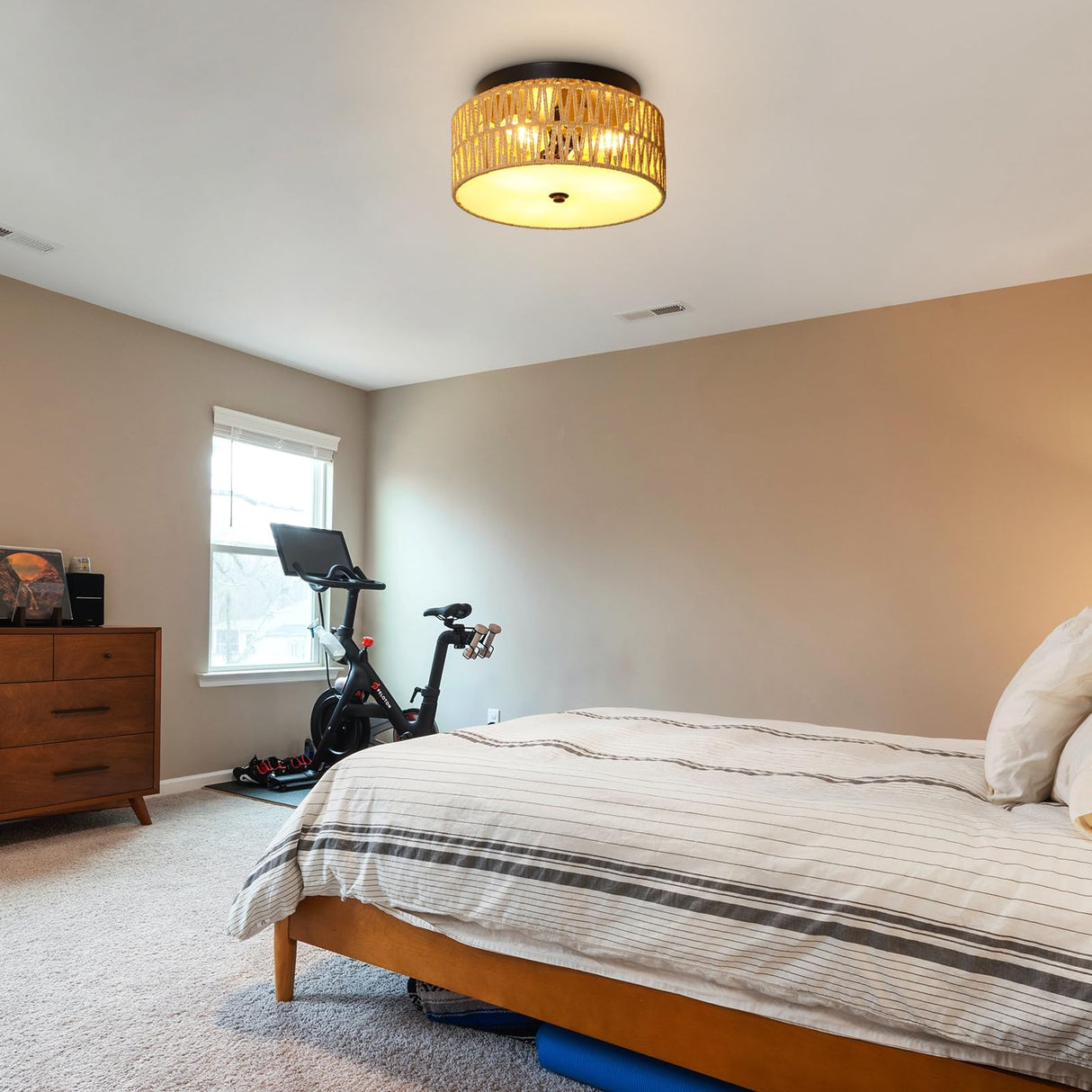 ANQIANYUE Rattan Flush Mount Ceiling Light, Boho Ceiling Light Fixture, 3-Lights Hand Woven Ceiling Light Fixture with PVC Plate for Hallway Bedroom Kitchen Entryway Living Room Foyer ANQIANYUE