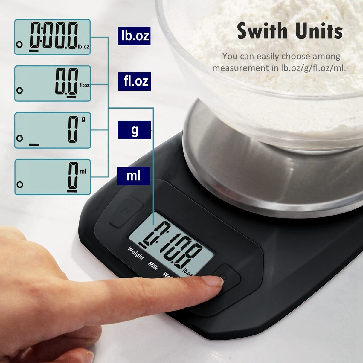 CAMRY Food Scale Portable Kitchen Scales Digital Weight Grams and Ounces Stainless Steel Panel for Baking Cooking Weight Loss, Accurate Bread Coffee Scale, 1g Increment Tare Function Small Size, Black CAMRY