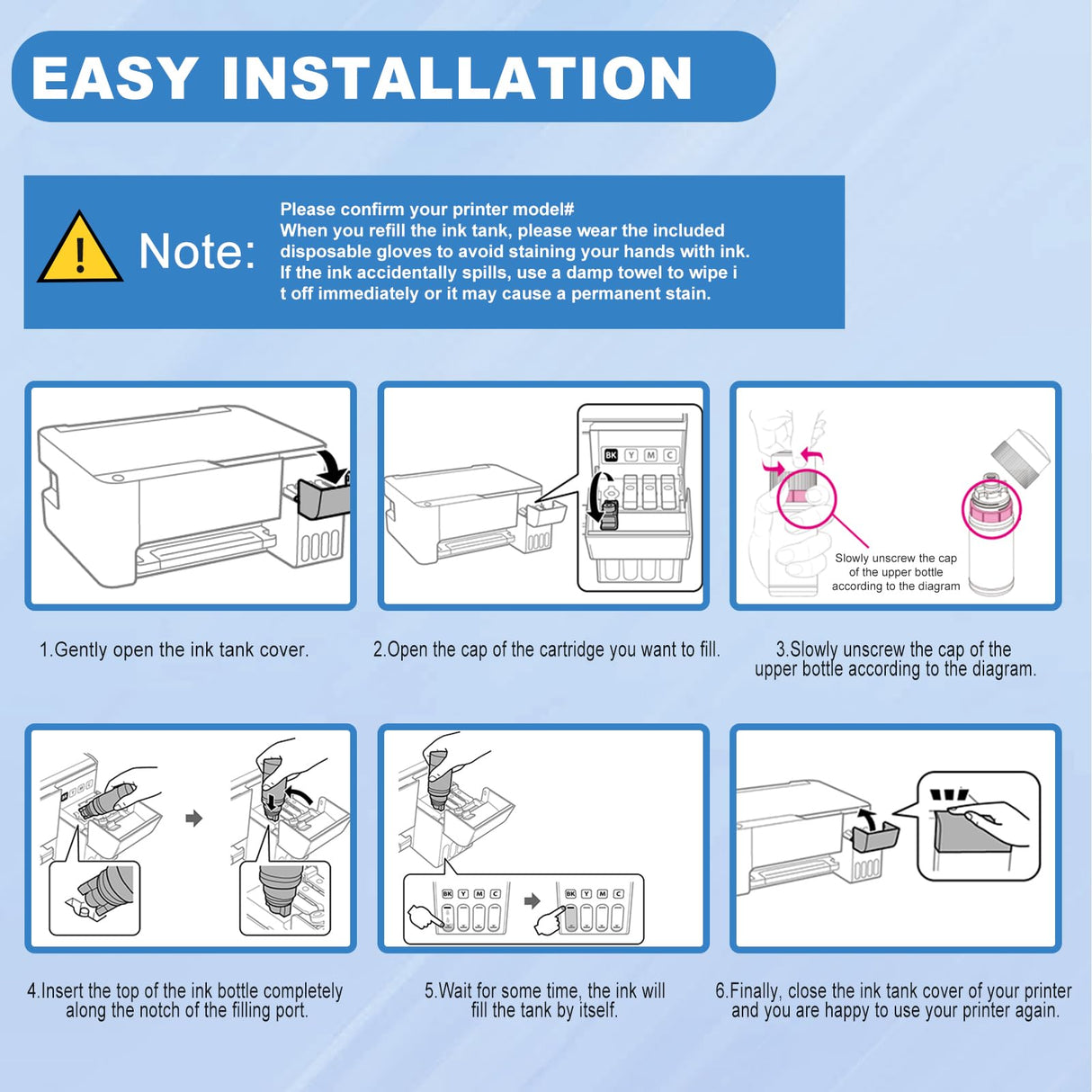 Ankink 502 T502 Ink Refill Bottles Replacement for Epson Ecotank ET 2850 ET-2760 ET-4760 ET 2750 ET-3760 ET-15000 ET-4850 ET-3710 ET-3850 ET-3750 ET-3830 ST-4000 ST-2000 Printer (3BK C M Y) Ankink