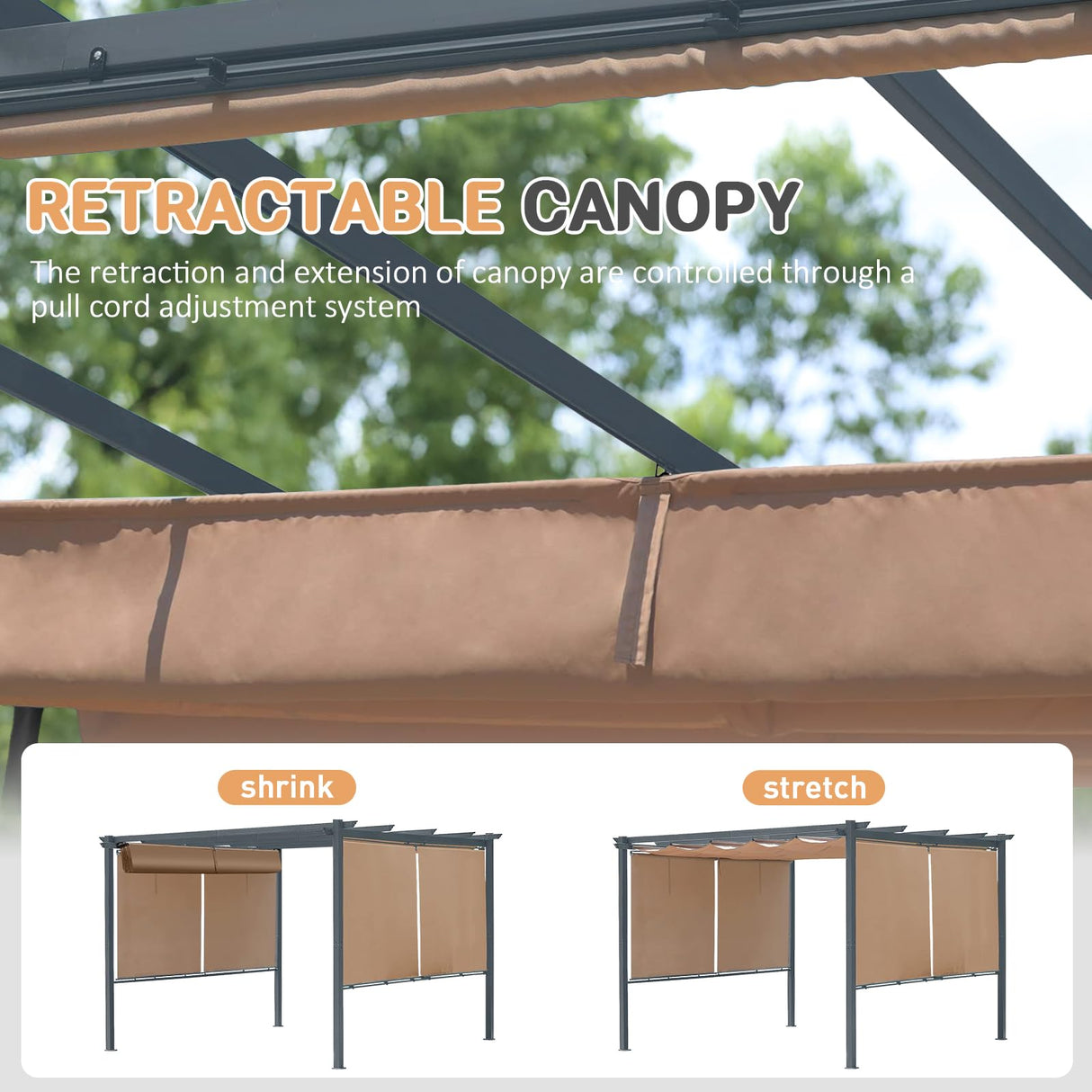 Masyardi 12 x 12 Ft Outdoor Aluminum Pergola, Retractable Canopy & 2 Sides Shades for Patio Backyard Garden Deck Masyardi