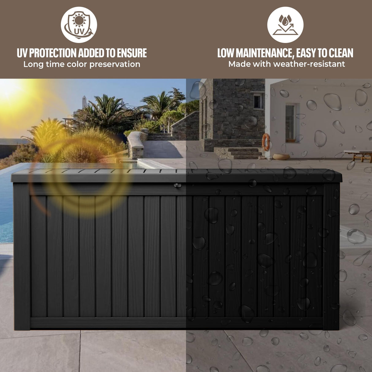 KFY Deck box,180 gallon indoor and outdoor storage box, Waterproof and sun-resistant resin material box, suitable for swimming pools, outdoor patios, garages(black) KFY