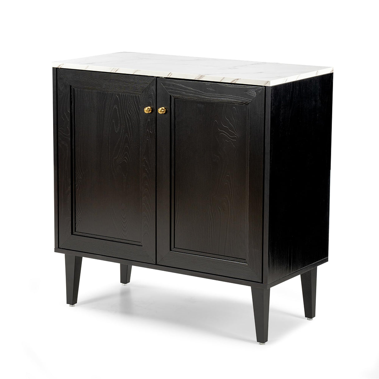 EYYTHUNG Black Storage Cabinet Set of 2, Modern Accent Cabinet with Faux Marble Top & Adjustable Shelves, Wooden Credenza, Console Table Entryway Cabinet EYYTHUNG