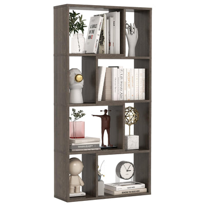 Tangkula 5 Tier Geometric Bookshelf, 48”H Freestanding 8-Cube Open Bookcase, Wooden Storage Display Shelf, 2 Anti-Toppling Devices, 8 Cubes Home Office Decor Room Divider for Living Room (1, Gray)