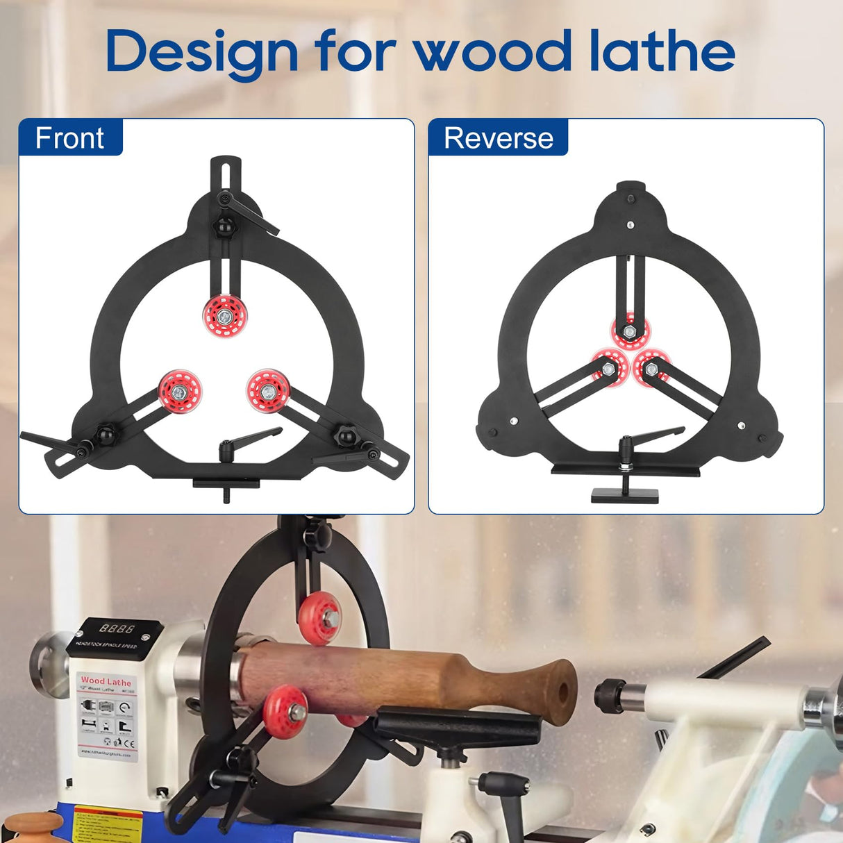 Woodturning Steady Rest for 12" Lathe Swing, Woodworking Steady Rest, 3-Point Adjustable Woodturning Steady Rest for 12 inch Swing Medium Size Lathe Dozont