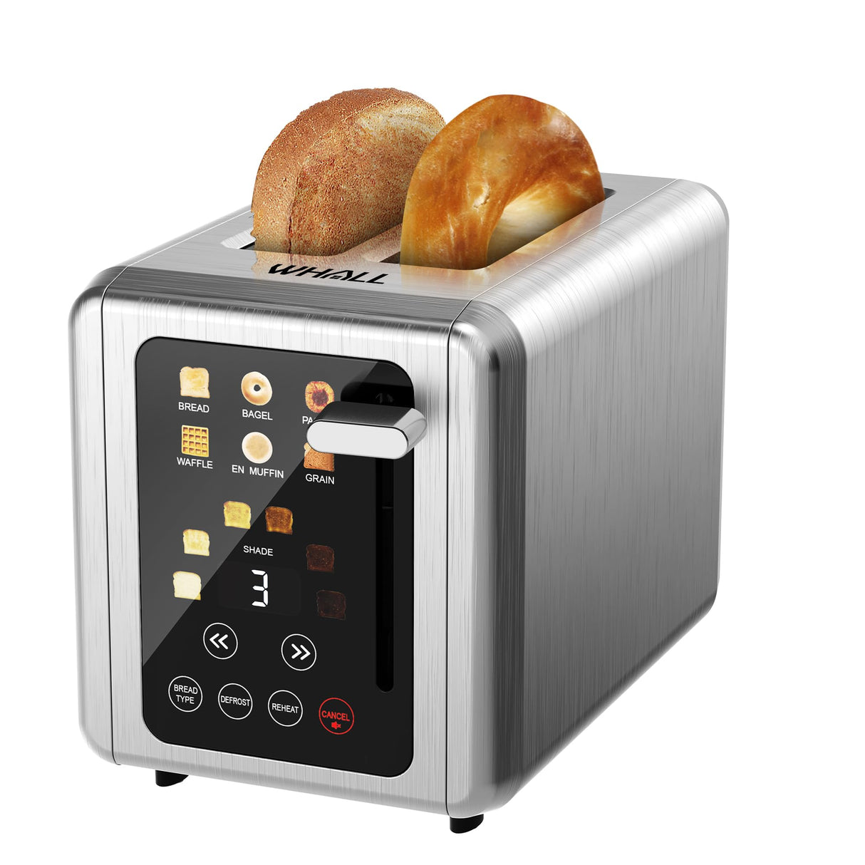 WHALL® Touch Screen Toaster 2 Slice, Stainless Steel Digital Timer Toaster, 6 Bread Types & 6 Shade Settings, Smart Extra Wide Slots Toaster With Bagel, Cancel, Defrost Functions whall