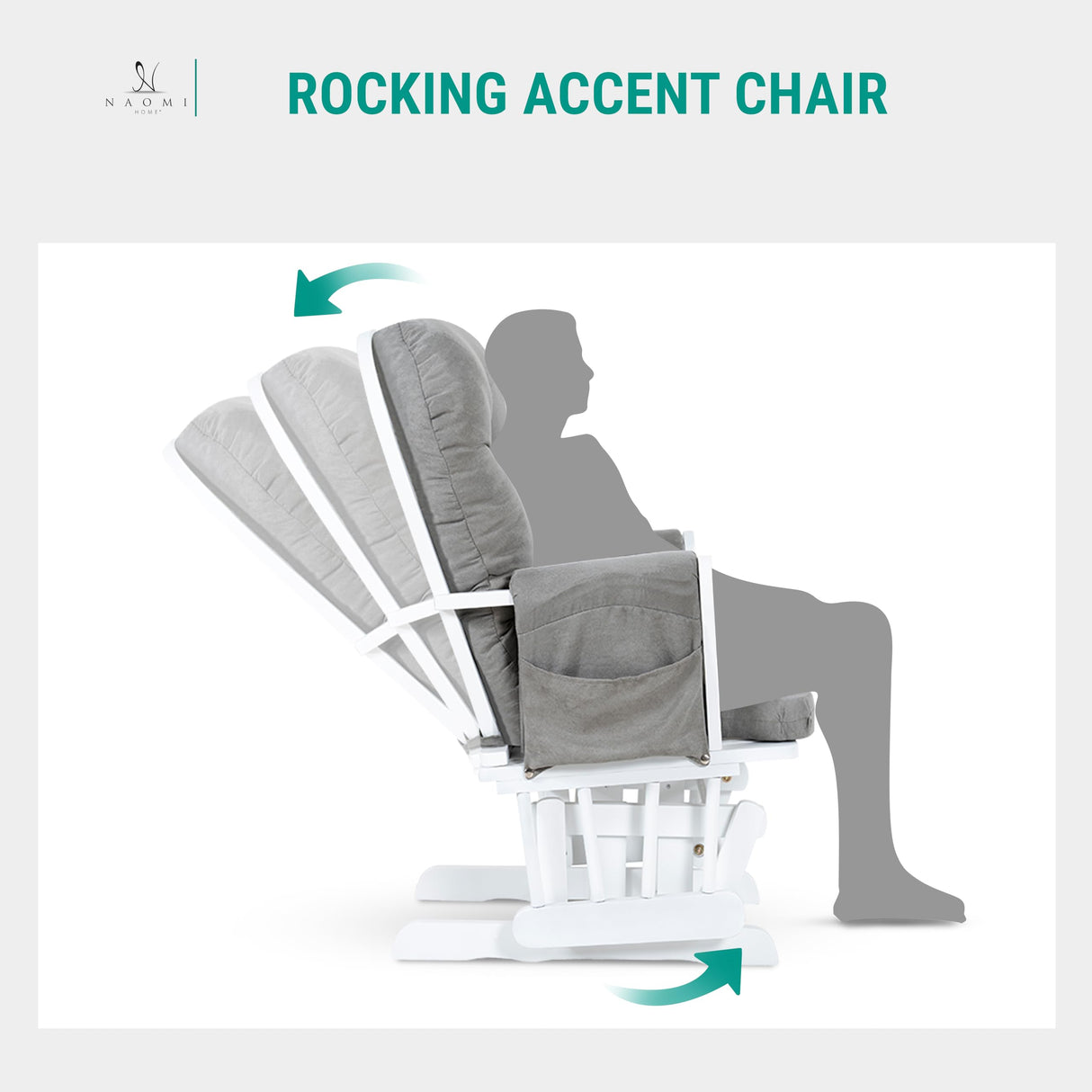 Naomi Home Nursery Glider Ottoman Sets Reclining Glider Rocker with Ottoman Nursery Rocking Breastfeeding Maternity Chair for Baby Room Recliner with Padded Arms - White Dark Gray Naomi Home