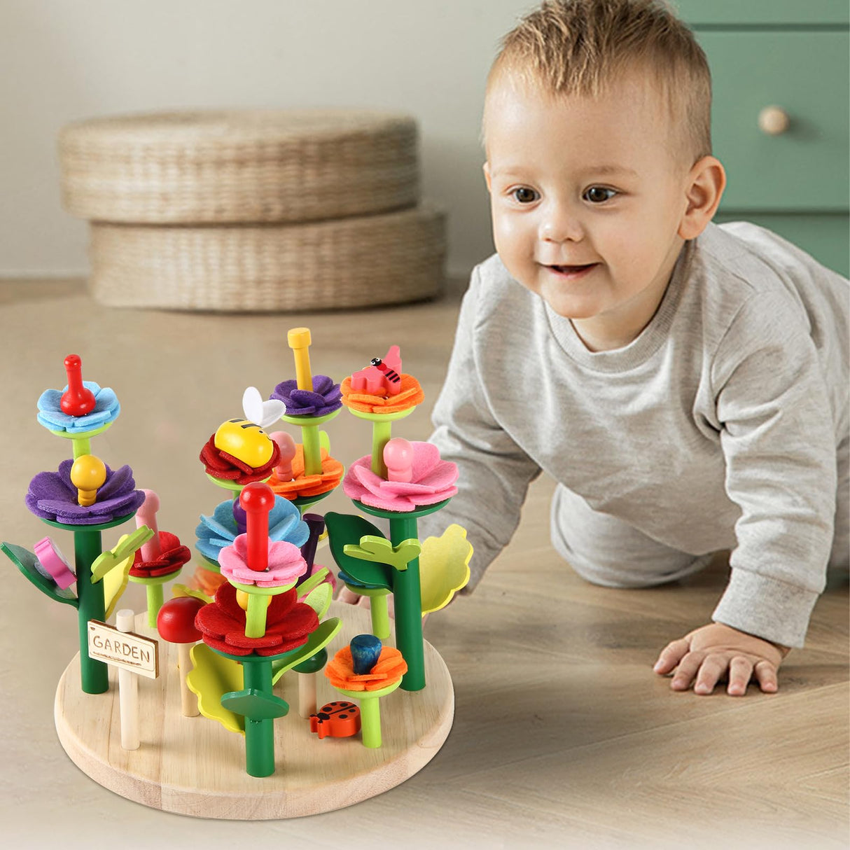 Wooden Flower Garden Building Toys for Kids, STEM Educational Activity Preschool Kit Gift for Boys Girls Age 3 4 5 6 7 Years Old, Stacking Game for Toddlers Build a Bouquet Spring Gifts Gserin