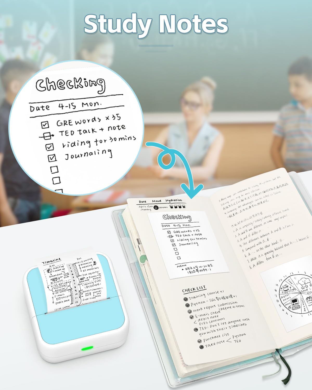 Sticker Printer - Printpods Mini Printer with Stickers, Print Pod, Bluetooth Inkless Printer, Sticker Maker, Portable Thermal Printer for iphone, Impresora Portรกtil for Notes, Journal, DIY, Kids Gift Anycash