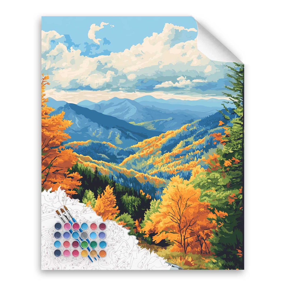 Smoky Mountains Paint by Number, Fall Mountains Paint by Numbers Kit for Adults, Great Smoky Mountain National Parks Canvas Wall Art, Blue Ridge Acrylic Painting, Home Decor (16x20inch, Unframed) Cawpom