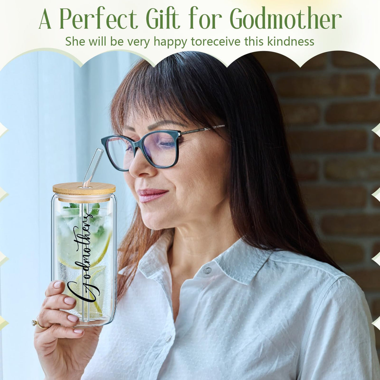 Skylety Godmother Proposal Gifts Set 16 oz Coffee Glass Godmother Cosmetic Bag White Hair Scrunchies,Gift Box, Christmas Gifts for Godmother, Christmas Wedding Holiday Appreciated Gift Skylety