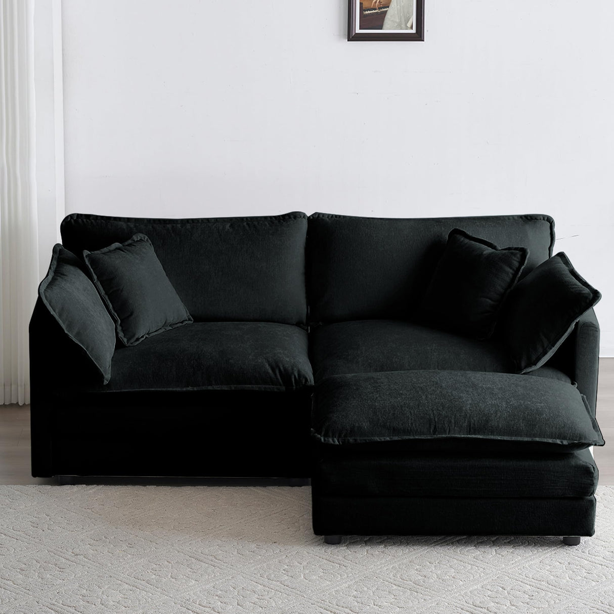 GNIXUU Deep Seat Sectional Sofa, Comfy Cloud Couch Loveseat with Ottoman, 76.7" Modern Chenille Upholstered Modular Sofa L Shaped Couch for Living Room, Apartment, Studio, Office(Black). GNIXUU