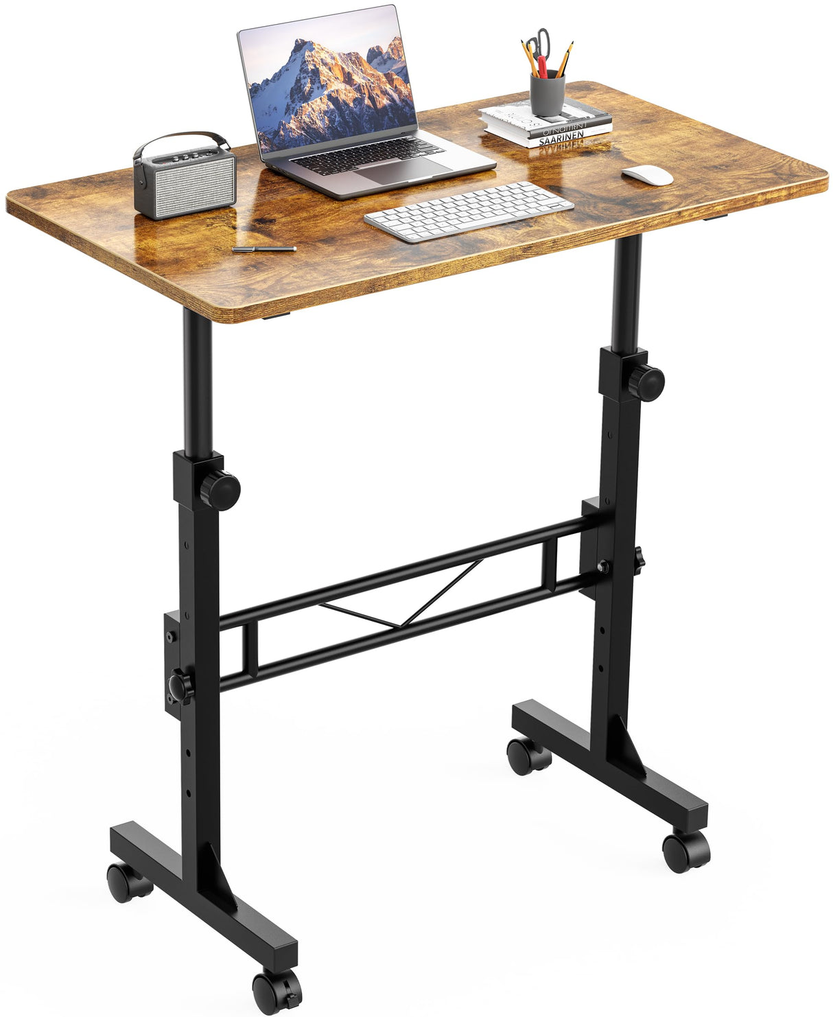 HOMIDEC Standing Desk, 32 Inch Portable Small Desk Adjustable Height, Rolling Home Office Desks with Wheels, Sit Stand Desk for Bedroom Walking Pad Home Office Small Space, Rustic HOMIDEC