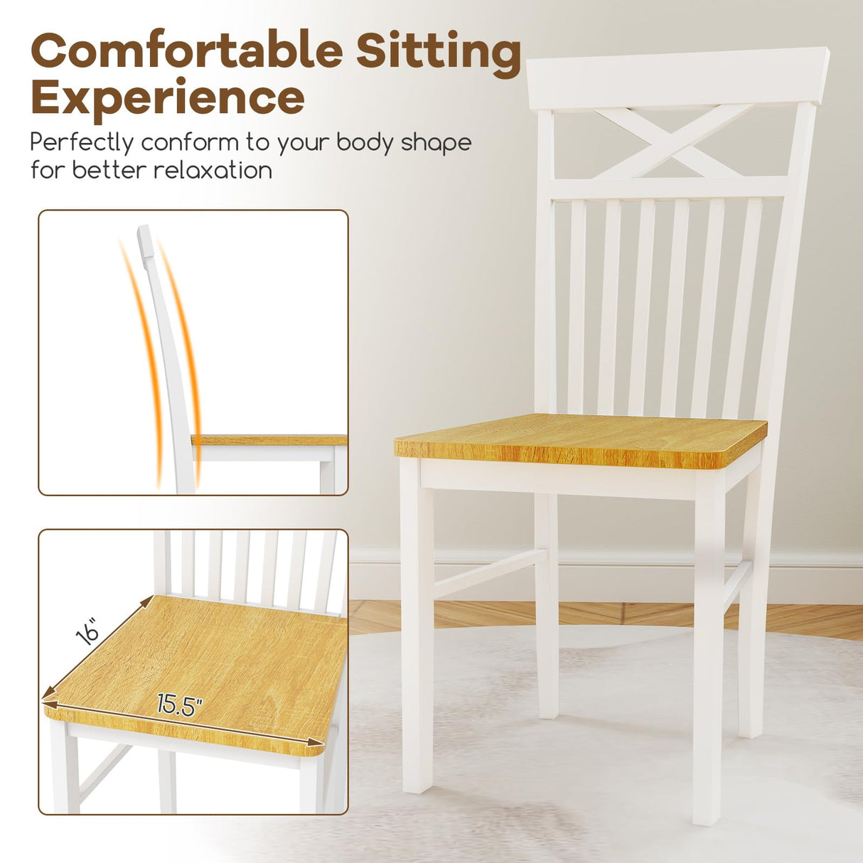 Giantex Wooden Dining Chairs Set of 4, Kitchen Chairs w/Rubber Wood Frame, High & Curved Slatted Backrest, Modern Armless Chairs, Farmhouse Accent Side Chairs for Dining Room Living Room Giantex