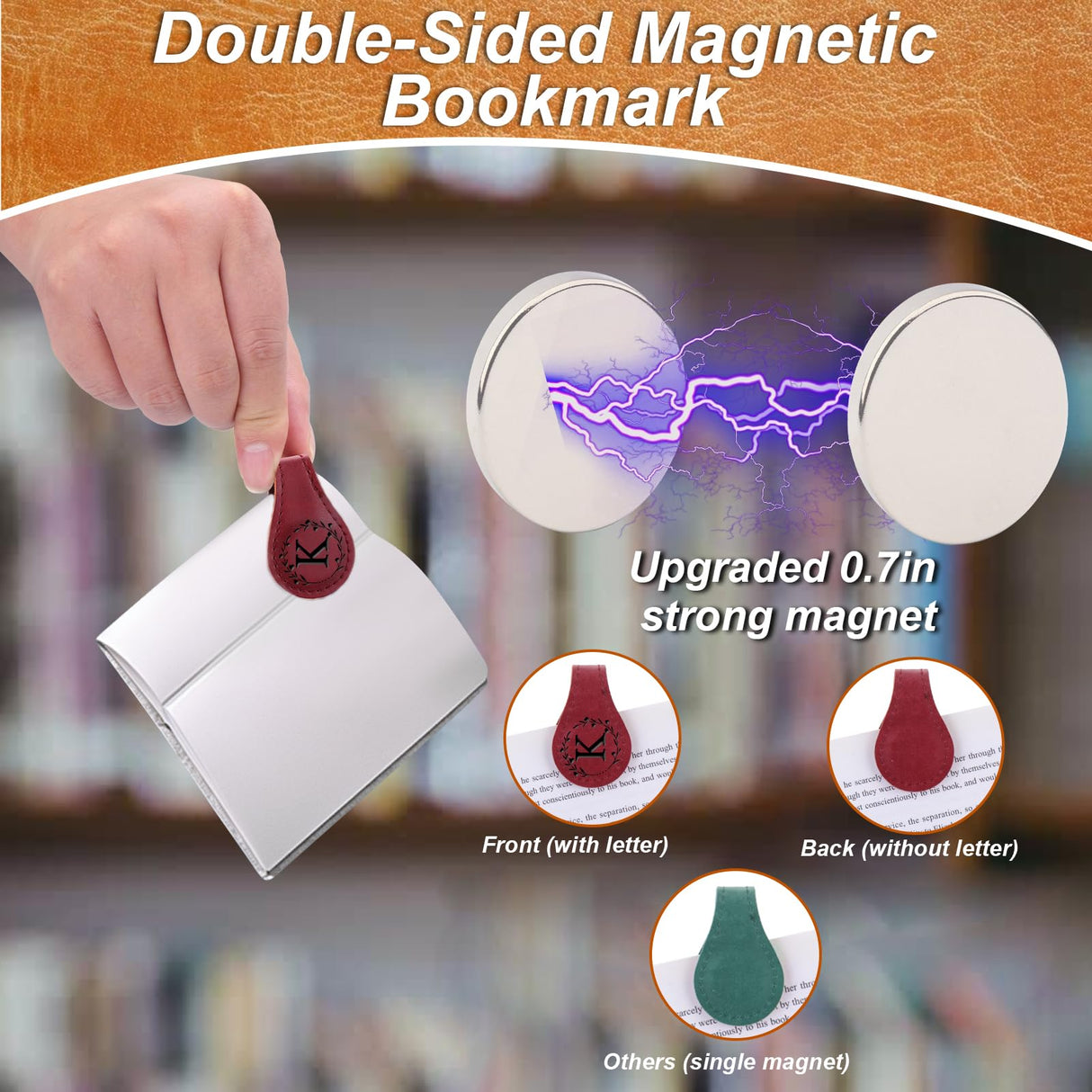 2PCS Magnetic Bookmarks, Magnetic Leather Bookmark with Initial, Double-Sided Magnetic Bookmarks for Women, Bookmark Clip Gift for Book Lover Readers Men Women Teachers Students, Book Accessories (K) Mity rain