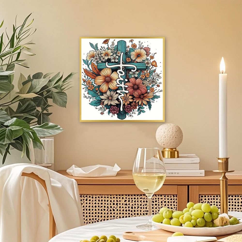 Square Drill Diamond Painting Cross Flower - 5D Full Square Diamond Art Kits for Adults with Tools, Stunning No-Gap Design, Easy to Apply and Frame, Home Wall Decor, Gift Idea(14x14 Inch) WEMEON