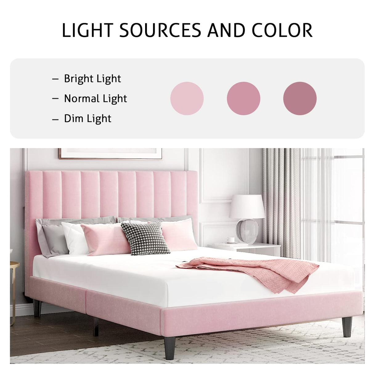 SHA CERLIN Full Bed Frame/Velvet Upholstered Platform Bed Frame with Headboard/Strong Wood Slats Support/Mattress Foundation/No Box Spring Needed - Pink SHA CERLIN
