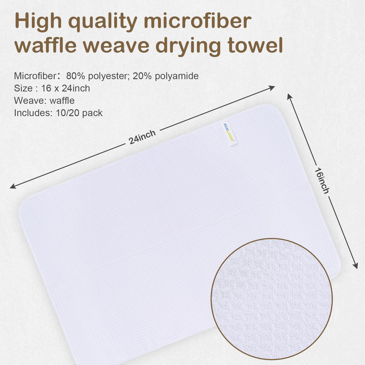 SINLAND Kitchen Towels Premium Sublimation Blank Towels Fast Drying Tea Towel Polyester Dish Towels for Drying Dishes 16 Inch X 24 Inch 10 Pack White SINLAND