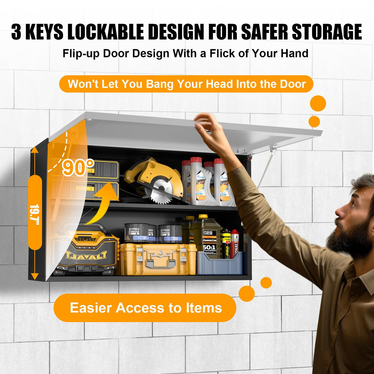 Metal Garage Storage Cabinet with Locking, Wall Mounted Tool Cabinets with Door and Shelf, Floating Steel Storage Cabinets, Small Kitchen Wall Cabinet, Flip Up Wall Locker Cabinet, Assembly Required MetalMax