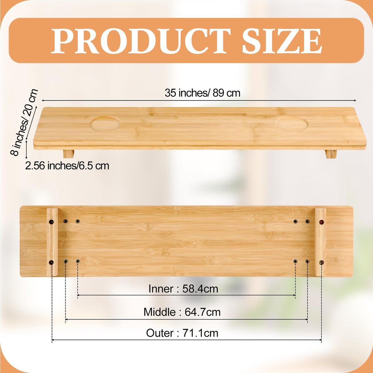 Wenqik Bathtub Tray Bamboo Wood Bath Tray Large Bath Tub Tray Table Bathtub Tray Caddy Bathtub Accessories Anti Tipping for Bathtub Bathroom Spa Wenqik