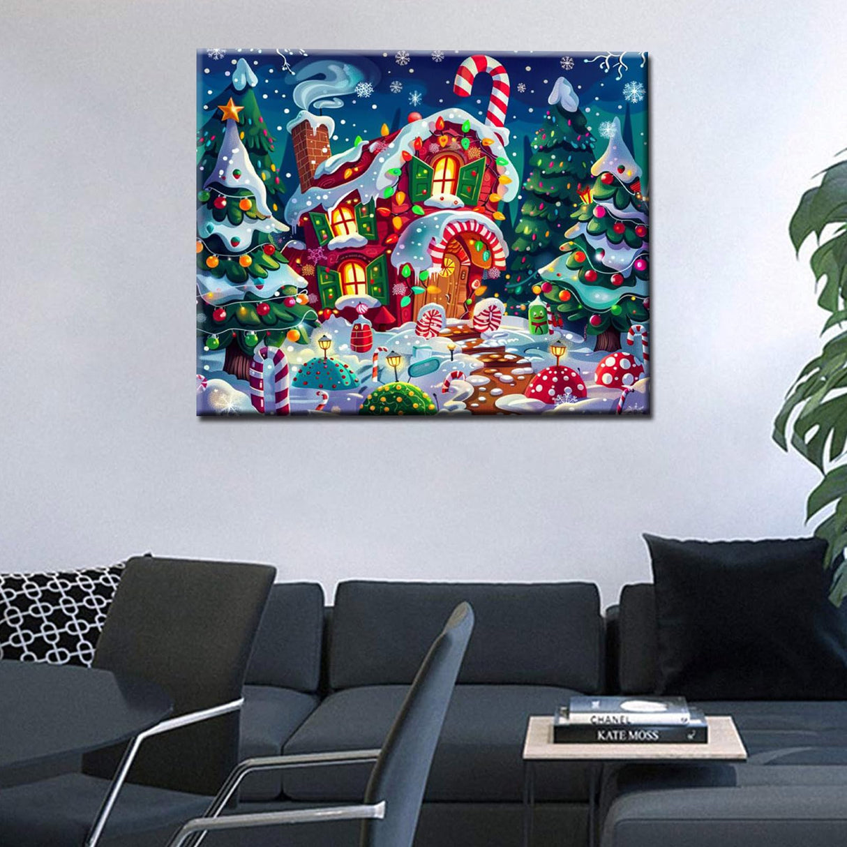 Christmas Candy House DIY Paint by Numbers for Adults Winter Snow Xmas Landscape DIY Oil Painting Acrylic Paint Art Painting Kits Canvas with Acrylic Paints Cute Holiday Art 16x20 Inch(without Frame) Tucocoo