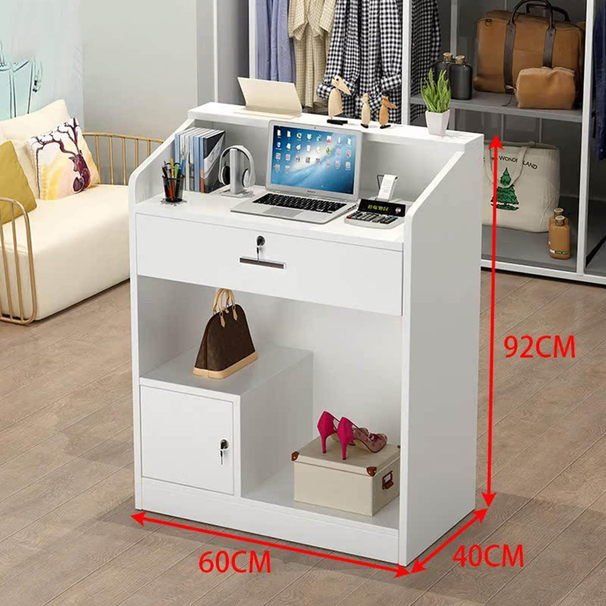 Reception Desk with Counter,Small Front Desk with Drawer & Cabinet,Reception Counter for Small Spaces,Retail Checkout Counter for Clothing Store Lobby Beauty Salon Generic