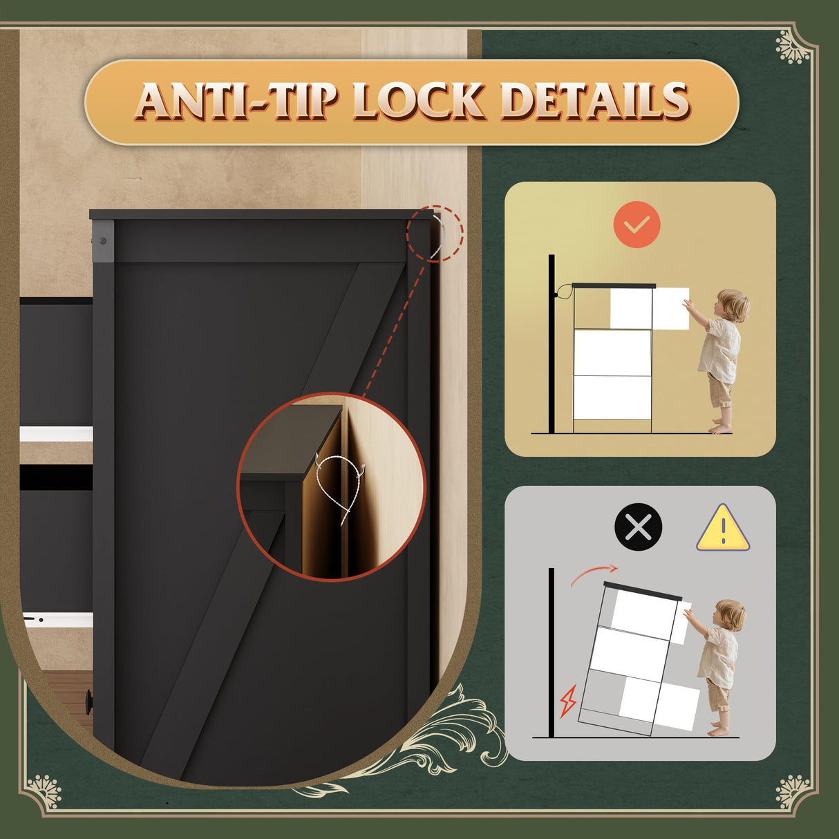 WLIVE Farmhouse 9 Drawer Dresser, 63" Wide Dresser Storage Organizer, Wood Dresser for Bedroom,TV Stand for 70 inch TV, Chest of Drawers for Living Room, Hallway, Ball Bearing Slide (Black) WLIVE