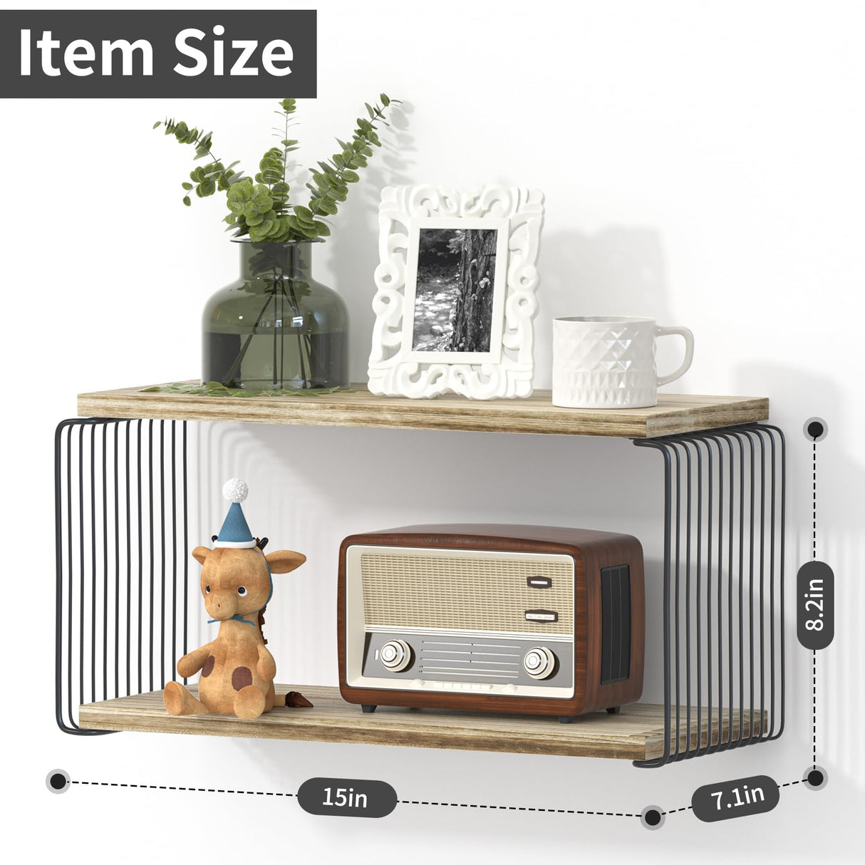 Adowes Modern Geometric Floating Nightstand - 2 Tier Carbonized Black Wall-Mounted Bedside Table Adowes