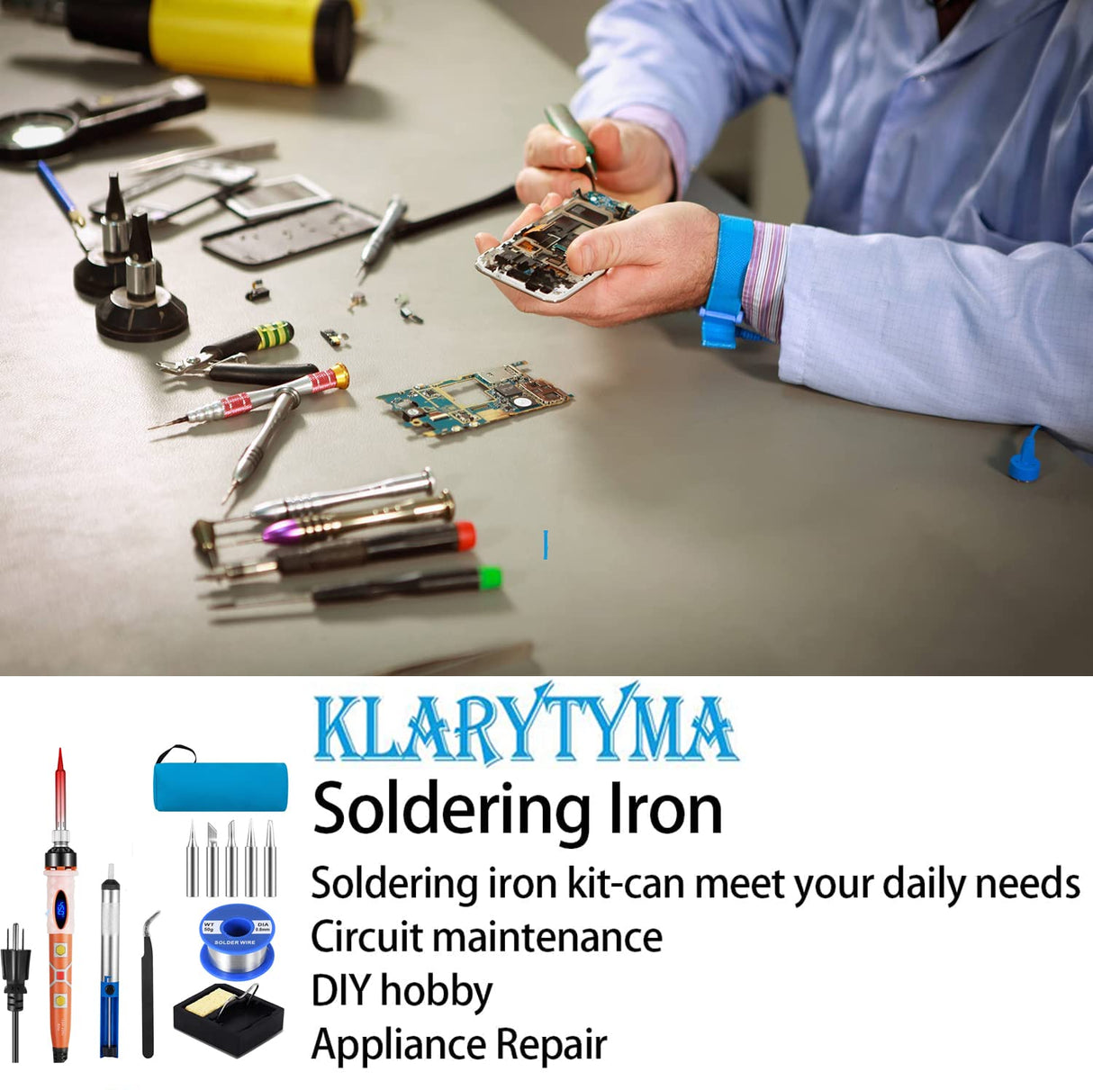 80W Portable Soldering Iron Kit, Upgraded LCD Display Soldering Iron, Adjustable Temperature Welding Tool, Soldering Gun with Fast Heating Ceramic Thermostat Design KLARYTYMA