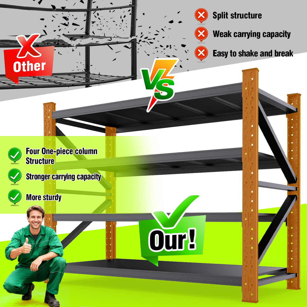 70''W Garage Shelving Heavy Duty 5-Tier Adjustable Storage Shelves Unit,7000 LBS Metal Utility Rack Shelf for Industries, Warehouses, Basement,Black (70''H x 70''W x 24''D) LBVSKK