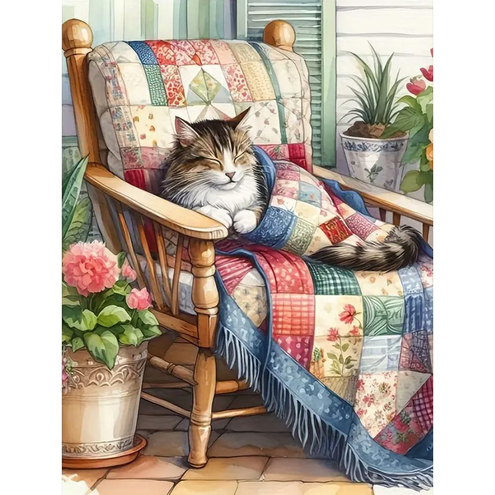 Anuver Cat Diamond Art Kits for Adults, 5D DIY Diamond Painting Kits for Beginners, Full Drill Diamond Painting Kits for Home Wall Decor, 12x16 Inch Anuver