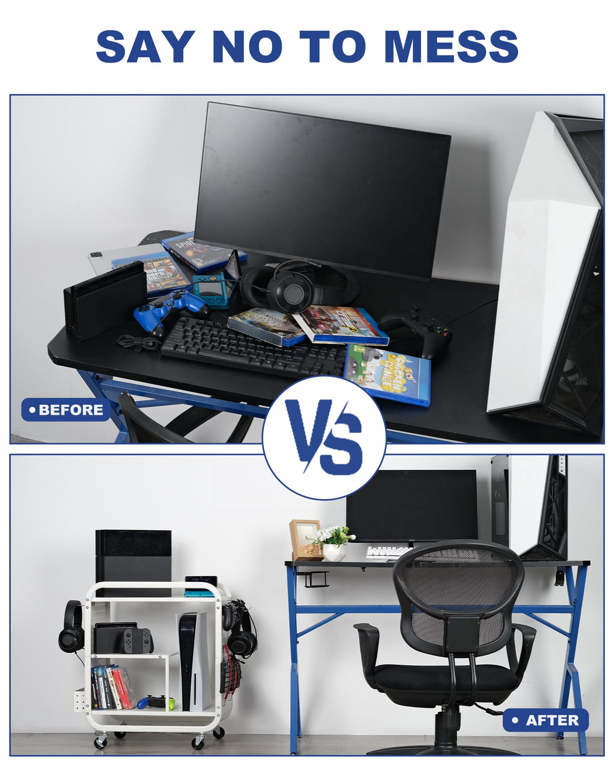 Mythinglogic Gaming Station Organizer, Metal Game Controller Holder, Video Game Console Storage Rack, Game Organizer Storage for PS5/PS4/Xbox/Switch/Game Accessories (White, 23.62" x 12.60" x 25.98") Mythinglogic