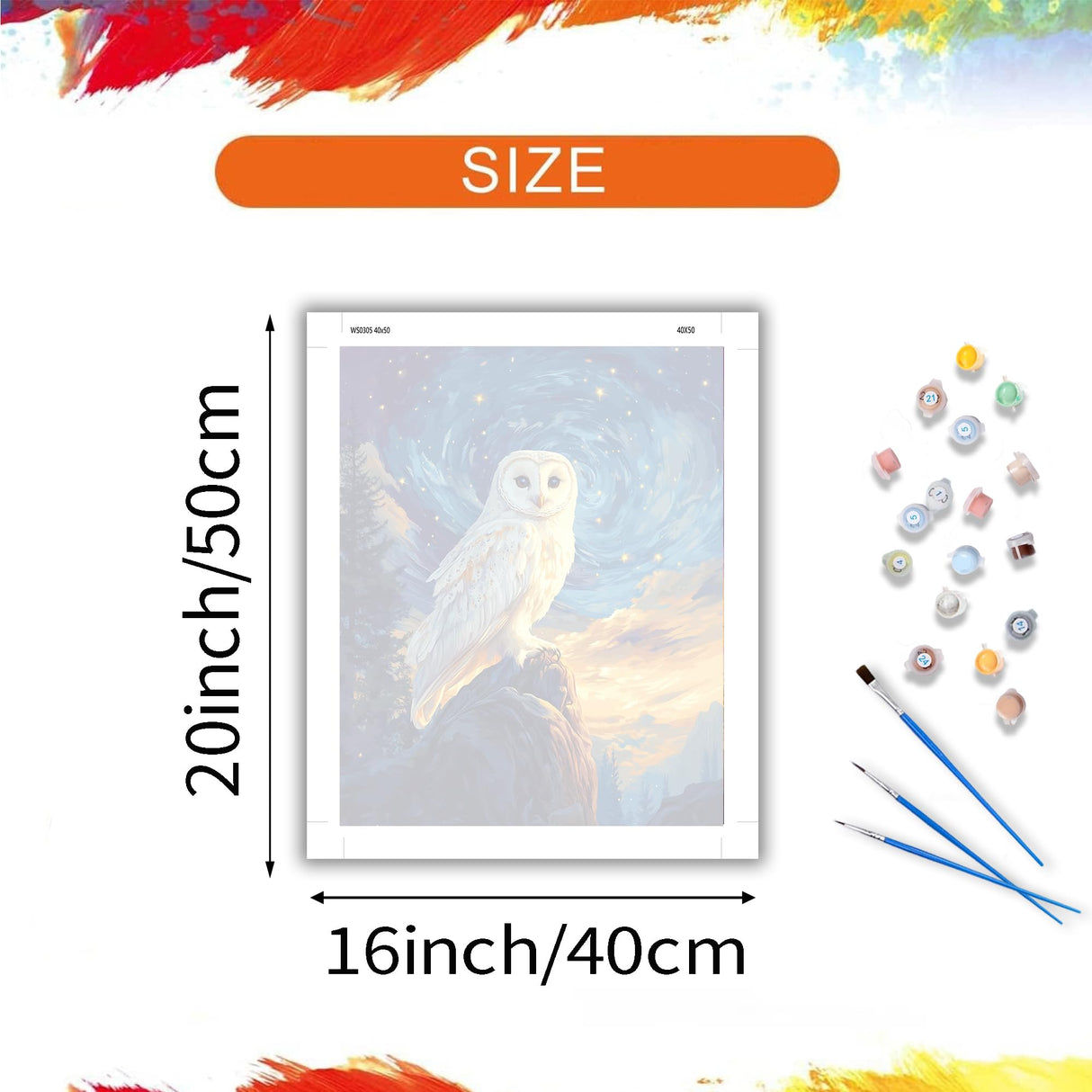 ARNLRDYA White Feather Owl Paint by Number for Adults, Snowy Owls Paint by Numbers Kits, Starry Sky Funny Acrylic Painting for Gift Home Decor(16×20inches, No Frame) ARNLRDYA