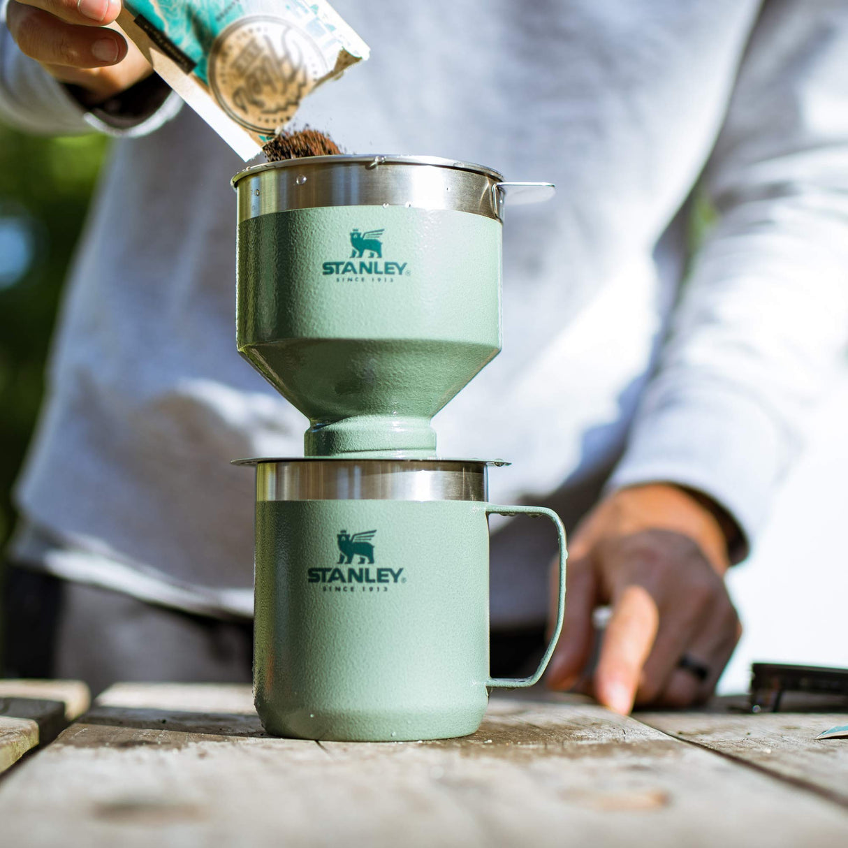 Stanley Perfect Brew Pour Over Set with Camp Mug- Reusable Filter - BPA-Free - Easy-clean Stainless Steel Coffee Maker - Hammertone Green STANLEY