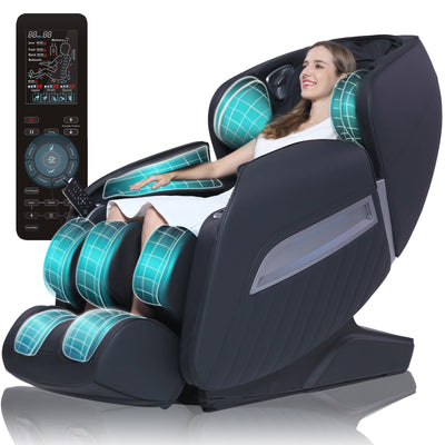 HealthRelife Massage Chair Full Body Recliner, with Heat Zero Gravity Air Pressure SL Track Intelligent Voice Control Airbags, Foot Roller Bluetooth Speaker Space-Saving Gift Mother's Day, Black