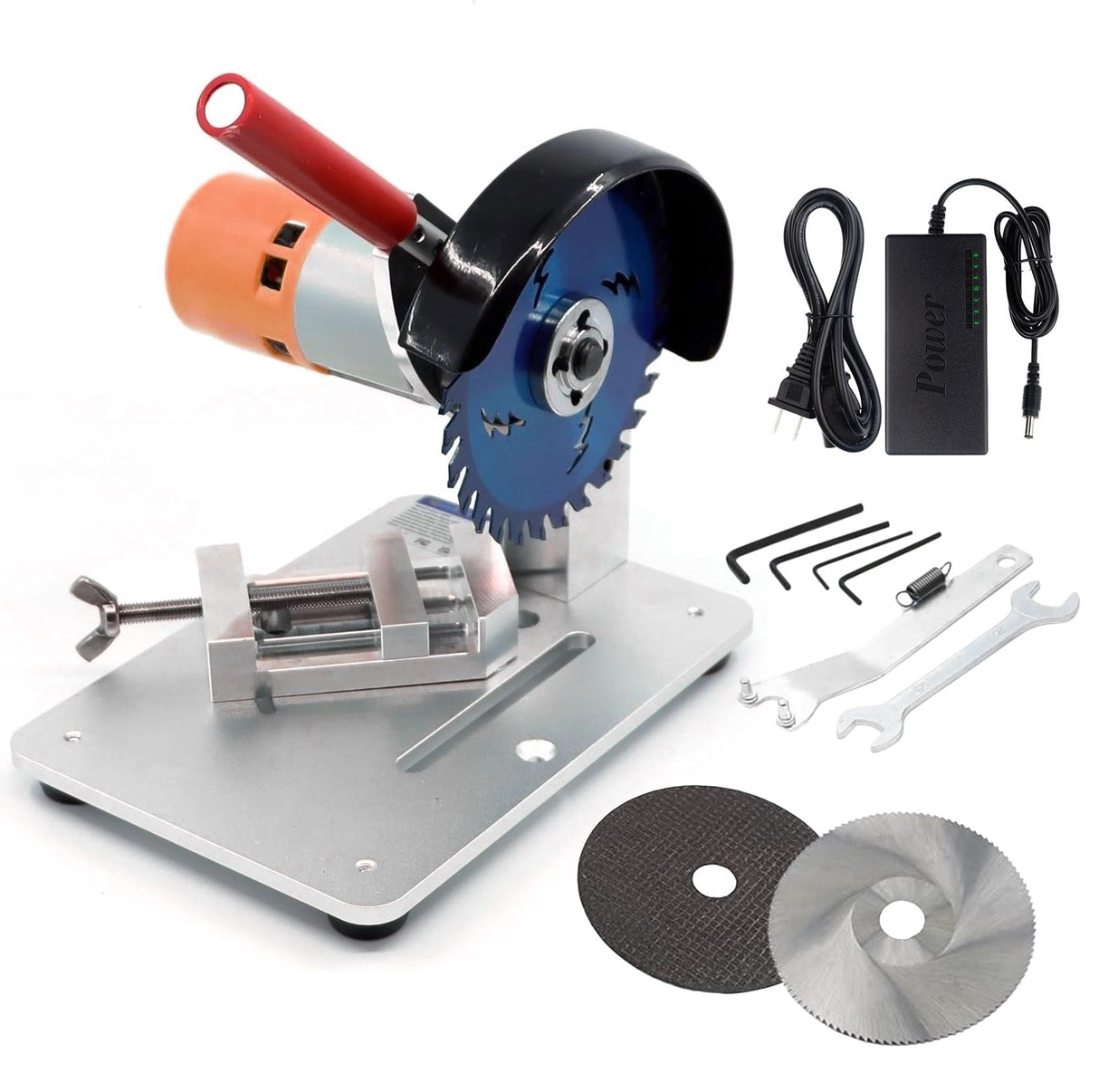 WQV Mini Miter Saw, 775 Motor Cut Off Mini Chop Saw, 4 inch Circular Saw with Angle Adjustable Vise & 3 Blades for Craftsman DIY Crafts Hobby PVC Metal Wood Cutting, Adjustable Speed WQV