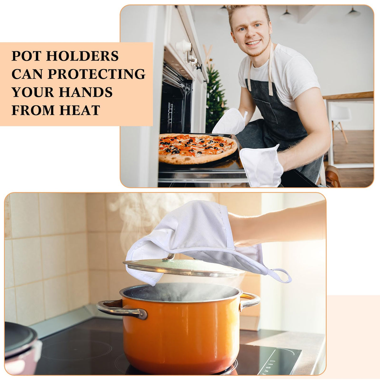 Hoolerry Valentine's Day Pot Holders with Pocket Sublimation Pot Holders Bulk 7x9'' Cotton Pot Holders Oven Pot Holders with Hanging Loops Hot Pot Pads for Kitchen Cook Baking(White,20 Pieces) Hoolerry