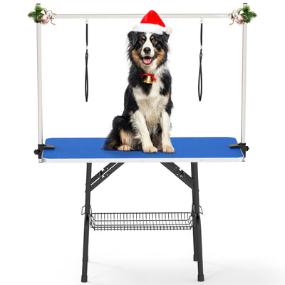YITAHOME 46" Dog Grooming Table, Foldable Home Pet Bathing Station Table with Adjustable Arm, Non-Slip Desktop, Storage Tray& Noose, Blue