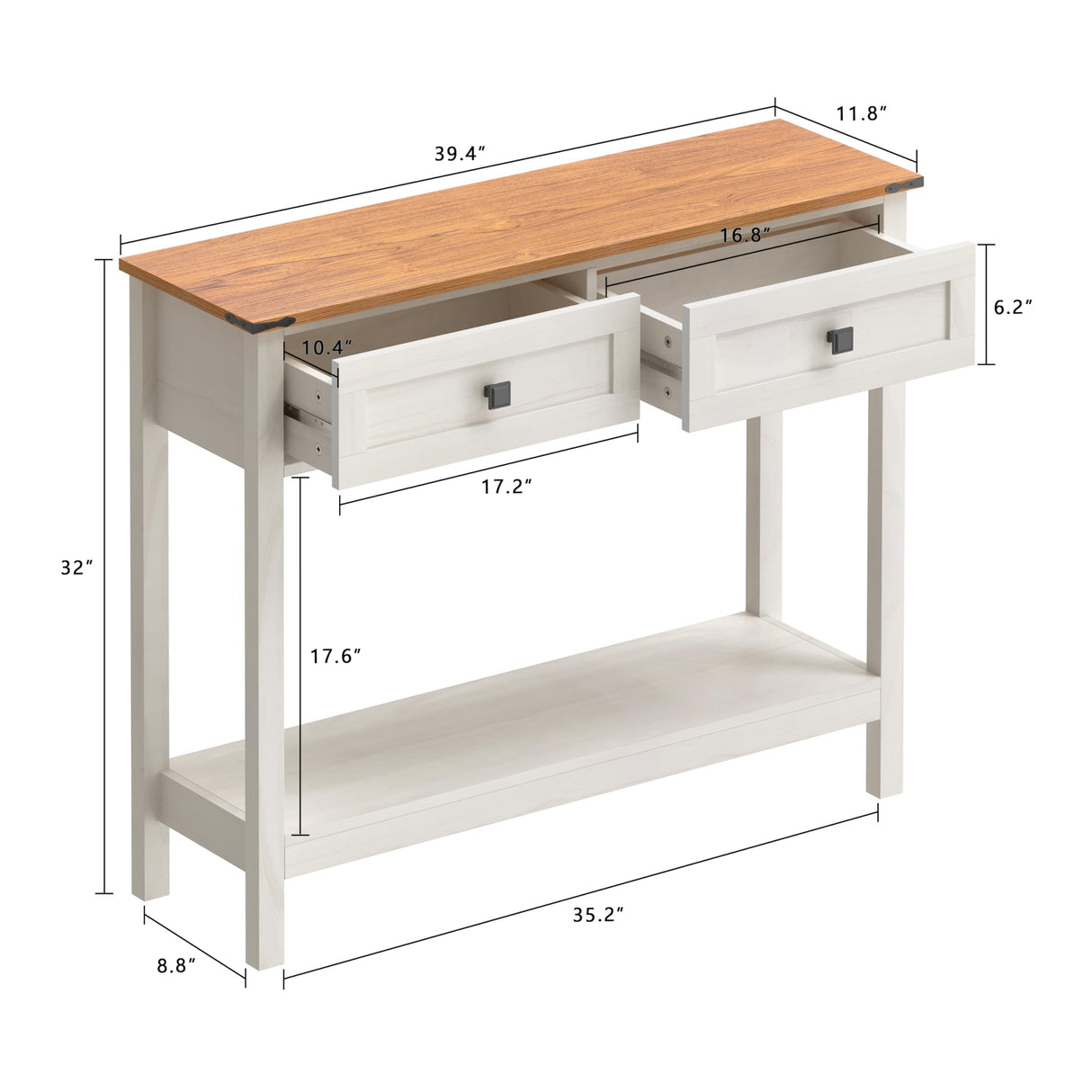 Trironsun Farmhouse Console Table with 2 Drawer for Entryway Rustic Sofa Table with Open Storage Shelf Hallway Table with Wooden Frame for Bedroom Living Room Trironsun