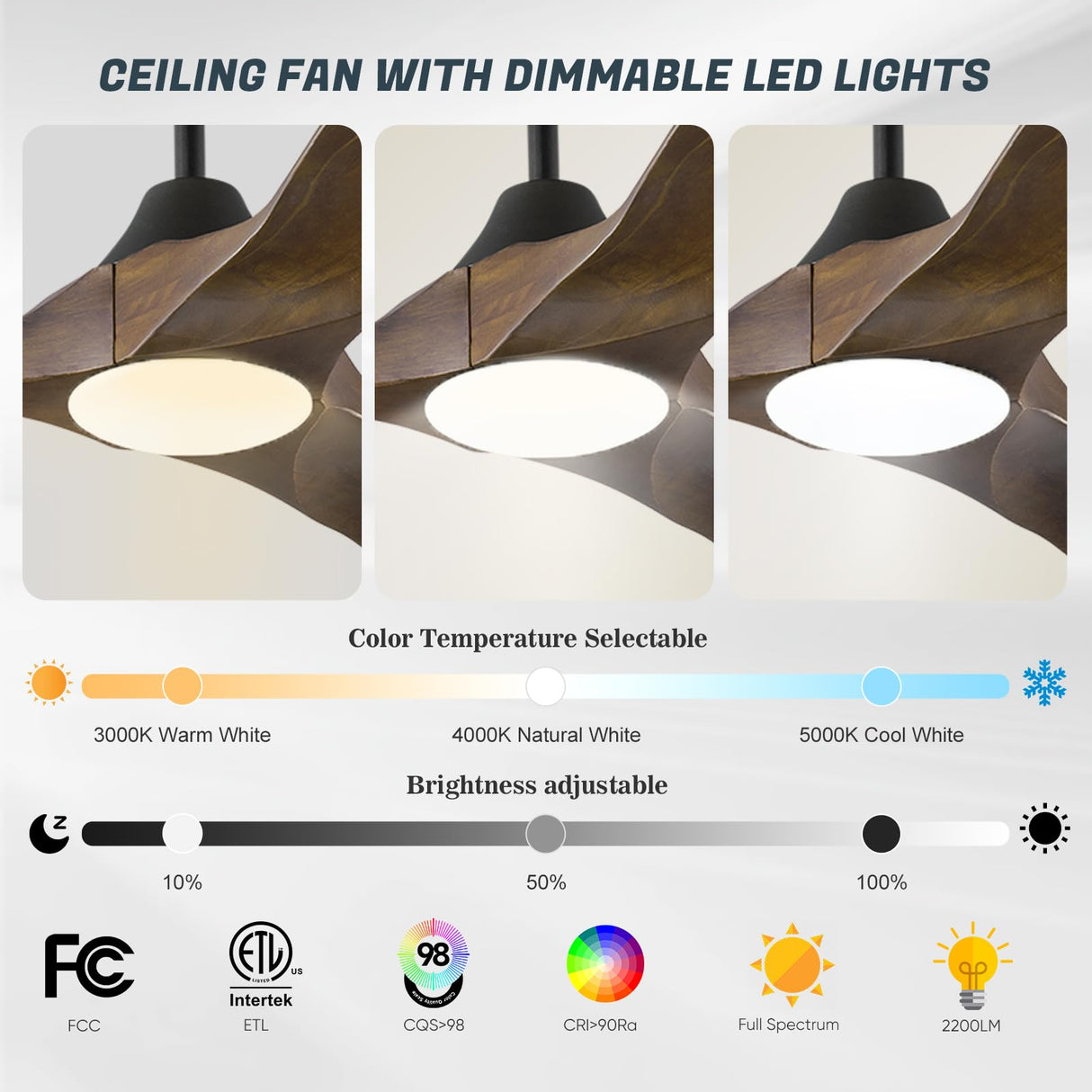 70 inch Large Ceiling Fans with Lights, Outdoor Ceiling Fans for Patios Waterproof, 3 Blades Propeller Wood Ceiling Fans, Smart Ceiling fan with Remote & APP for Indoor Exterior Porch Commercial XCWIIE